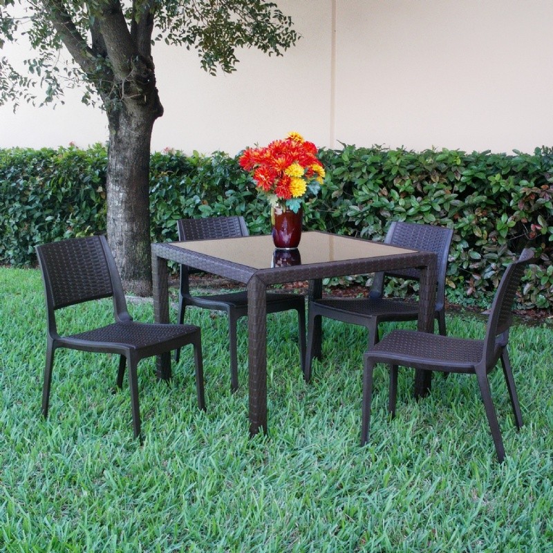 Dining Patio Sets on Sets   Miami Resin Furniture Patio Dining Set 5 Piece Brown With Side