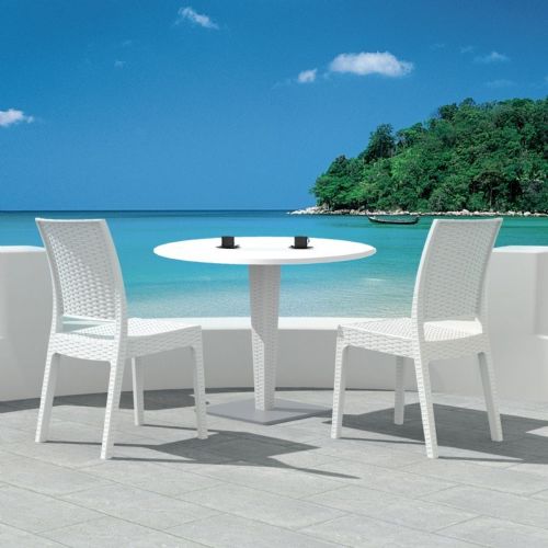 Florida Wickerlook Outdoor Resin Bistro Set White with Round Table 28 inch ISP994R-WH