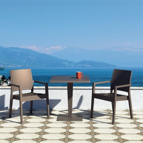 Ibiza Wickerlook Outdoor Resin Bistro Set Brown with Square Table 28 inch ISP993S-BR