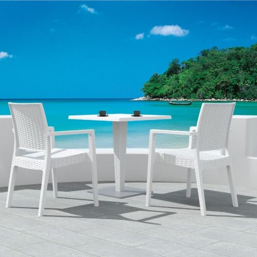 Ibiza Wickerlook Outdoor Resin Bistro Set White with Square Table 28 inch ISP993S-WH