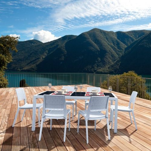 Miami Wickerlook Resin Patio Dining Set 7 Piece Rectangle White ISP997S-WH